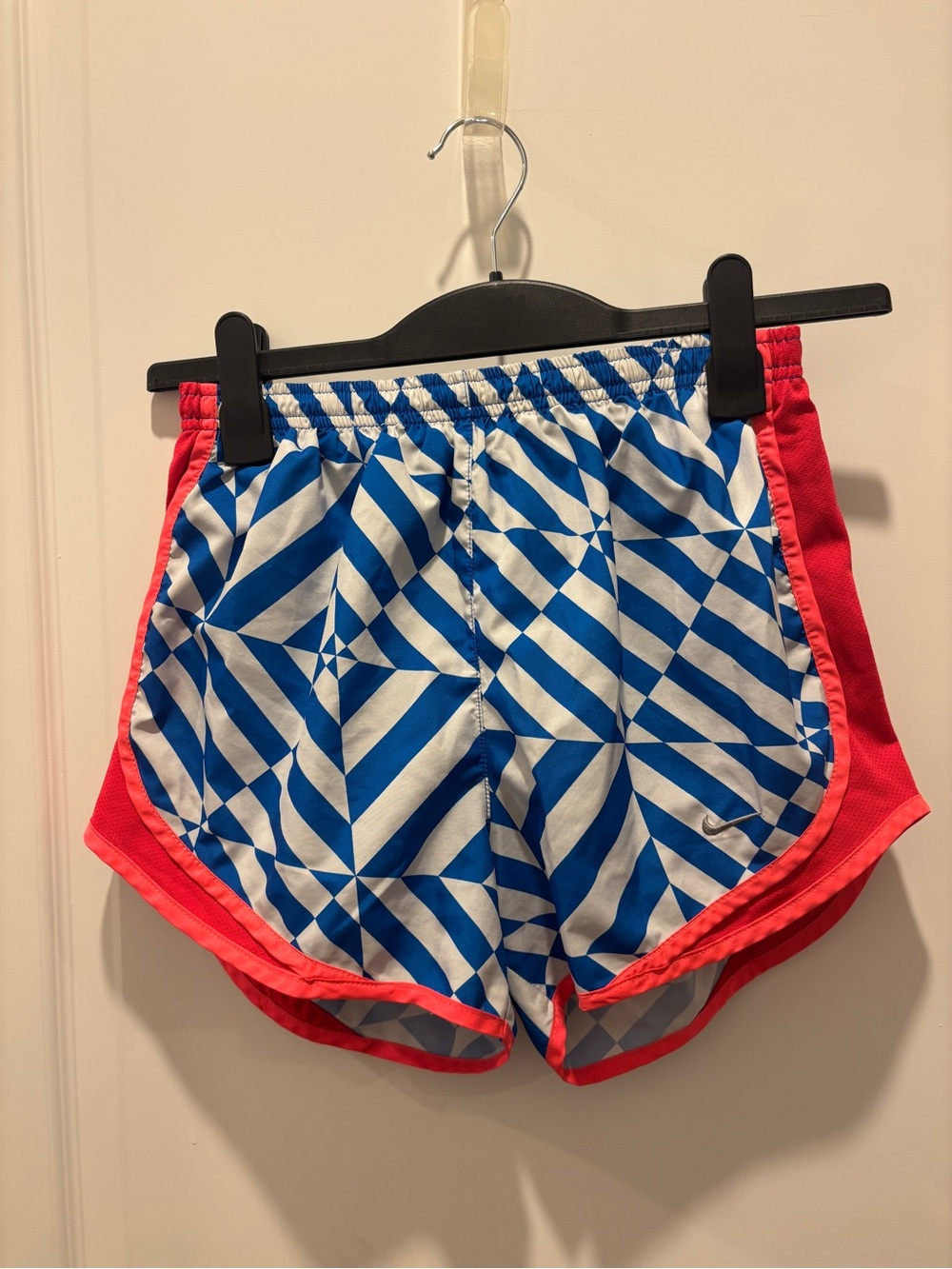 Nike Women’s Blue Geometric Athletic Shorts with Coral Trim